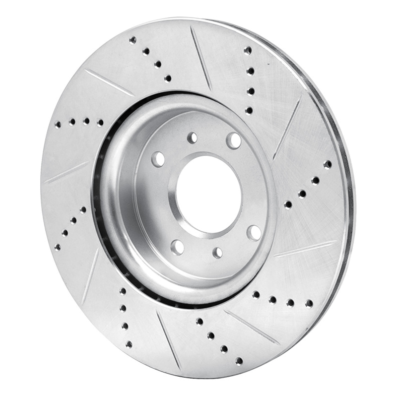 Nissan Sentra Brake Rotor (1) - Front Left - R1 Concepts - Drilled & Slotted - Silver - `04-`06